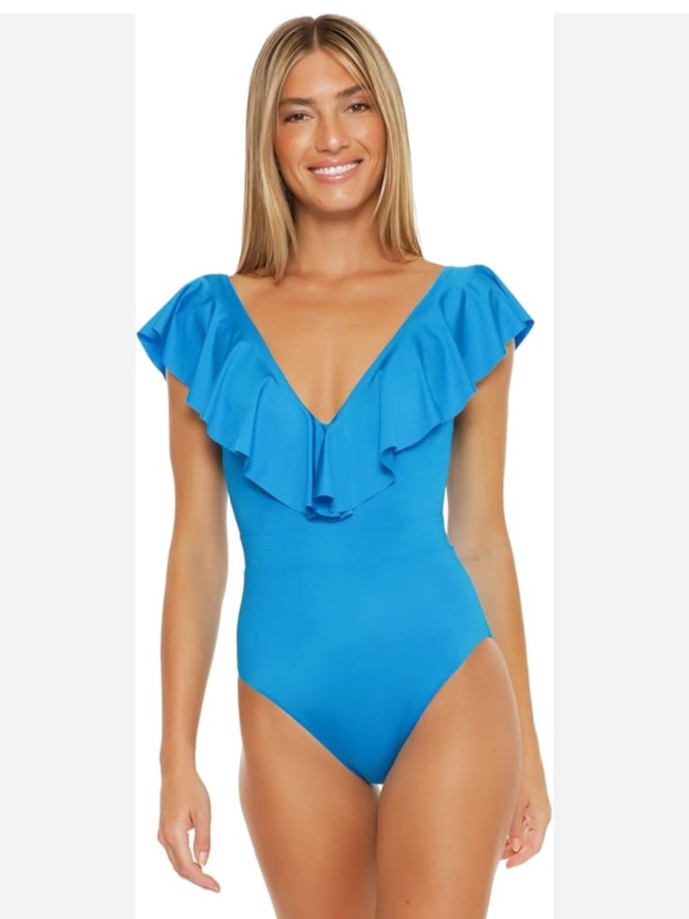 Trina Turk Blue Ruffled V-Neck Swimsuit Sz 12